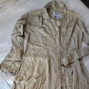 DONATED FLAX by Jeanne Engelhart Sage Green Rayon Button Down Dress